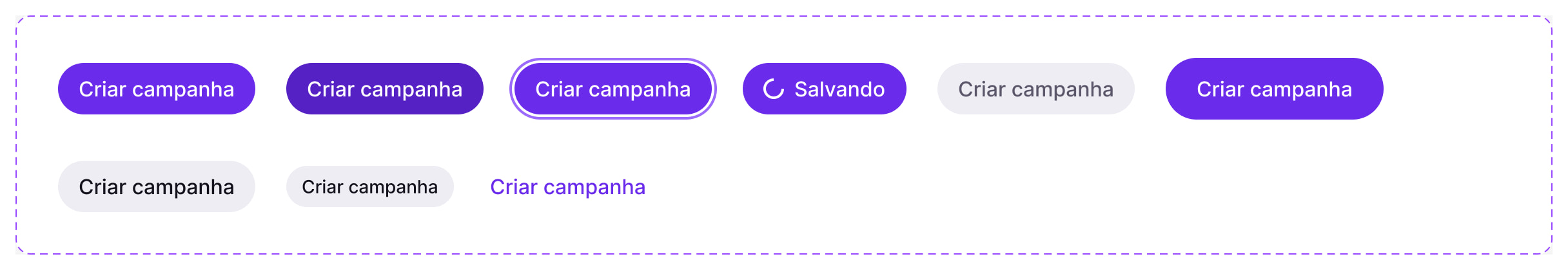 As variantes do componente Botão no tema claro